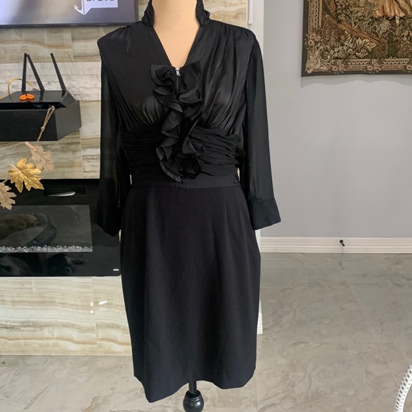 Kenneth‎ Cole Black Front Ruffle Ruching Size 8 - Picture 1 of 11